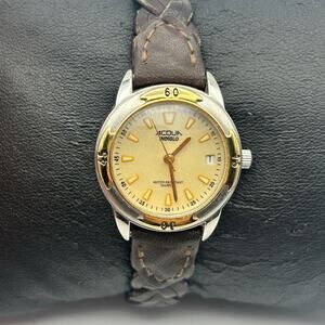ACQUA Indiglo Women's Watch Gold Silver Tone Brown Leather Band New Battery